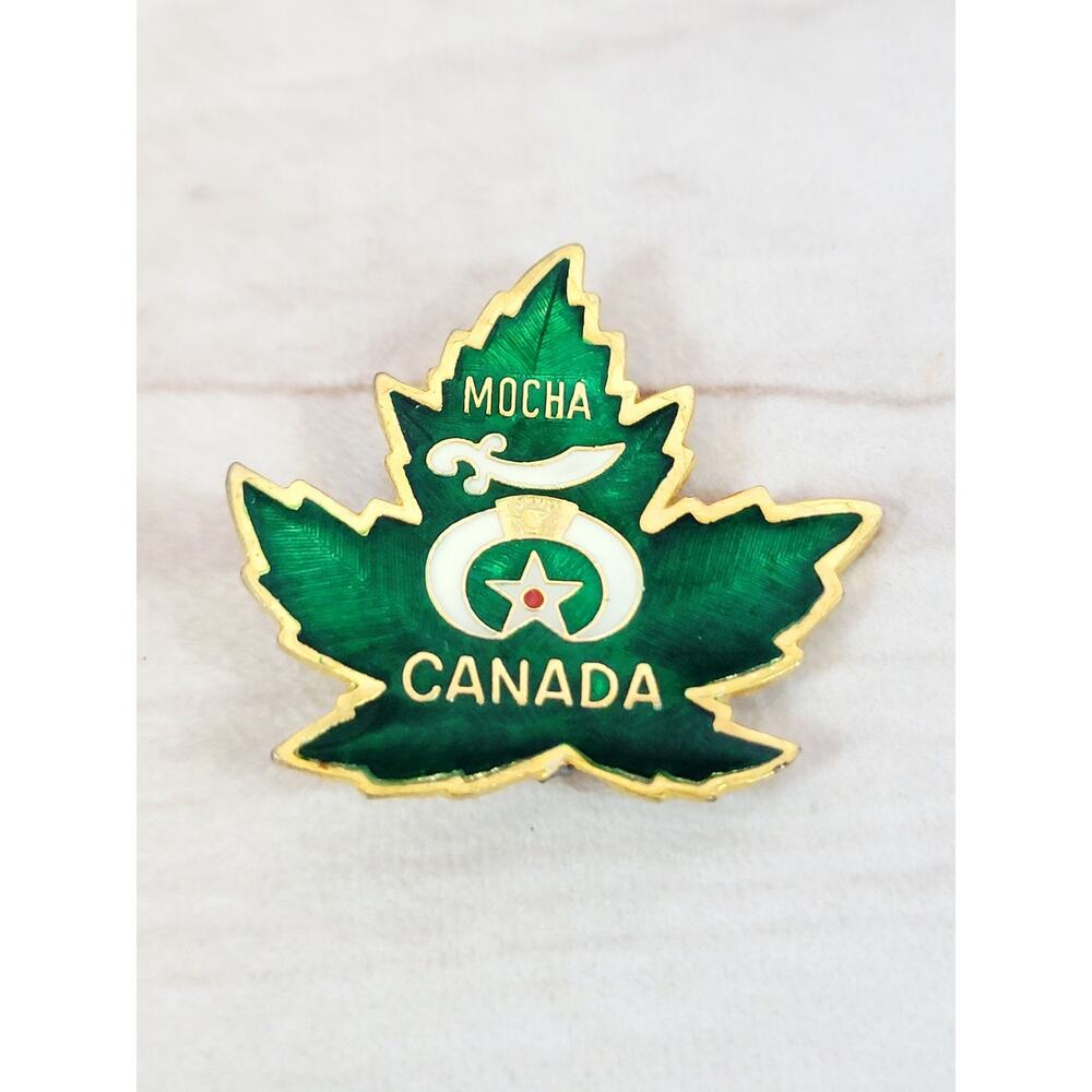 Shriners Mocha Canada Maple Leaf Brooch Gilt Pin Vintage 1.75"